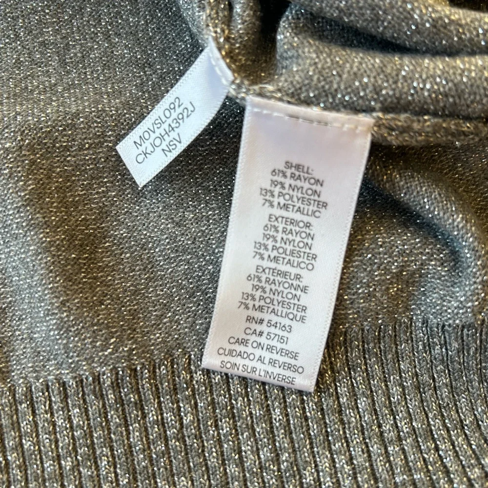 Calvin Klein Women’s Metallic Sparkle Silver Turtleneck Sweater Top Medium